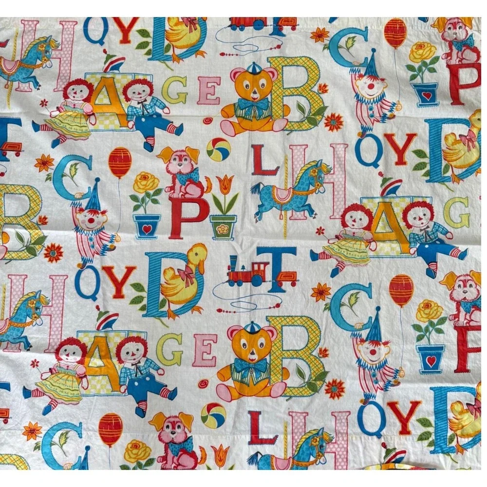 2 VTG Raggedy Ann Andy Fabric‎ Panels Curtains Kids Alphabet Toy Print MCM 34x41